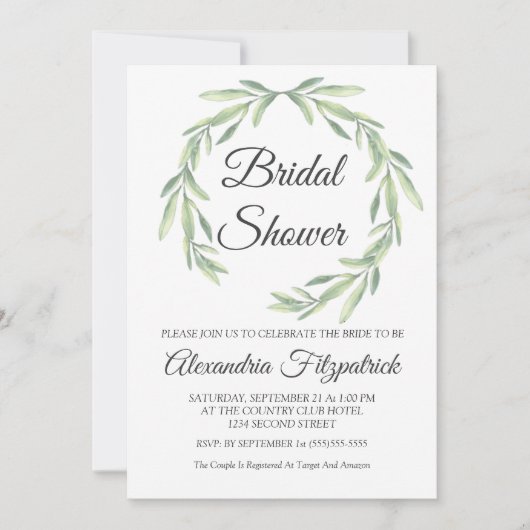 Eenvoudig groen Waterverf krans Vrijgezellenfeest Kaart (Voorkant)