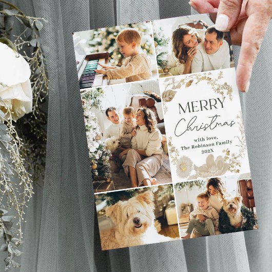 Eenvoudig Groen Wit 5 Foto Kerst Kaart