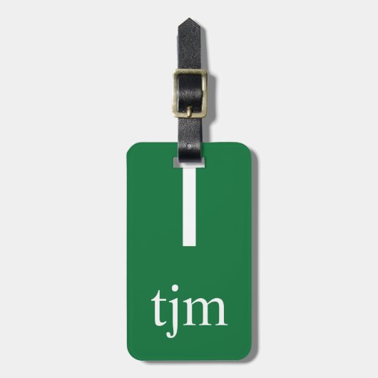 Eenvoudig Groen Wit Lijn Vet Monogram Bagagelabel (Voorkant verticaal)