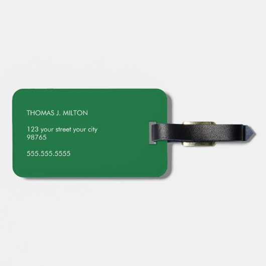 Eenvoudig Groen Wit Lijn Vet Monogram Bagagelabel (Achterkant horizontaal)