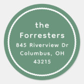 Eenvoudig groen wit lijst kerstretouradres ronde sticker (Voorkant)