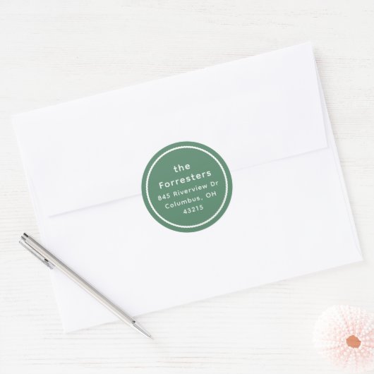 Eenvoudig groen wit lijst kerstretouradres ronde sticker (Envelop)