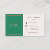 Eenvoudig groen wit monogram visitekaartje (Achterkant)