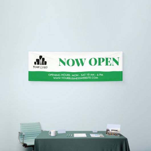 Eenvoudig Groen Wit Uw Logo nu open Spandoek (Beurs)