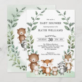 Eenvoudig groen Woodland Forest Animal Baby shower Kaart (Voorkant / Achterkant)