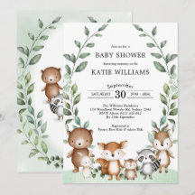 Eenvoudig groen Woodland Forest Animal Baby shower