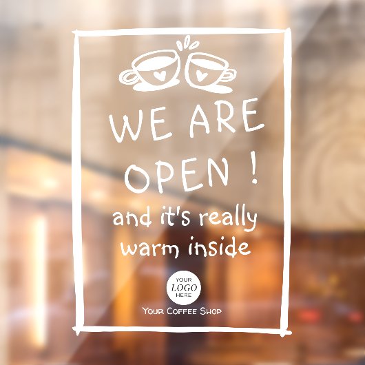 Eenvoudig groot koffiewinkelbord met logo raamsticker (Vel 2)