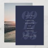 Eenvoudig grote datum marineblauw save the date (Voorkant / Achterkant)