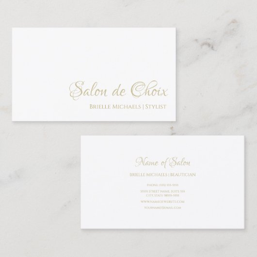 Eenvoudig haar en schoonheidssalon Elegant Gold Sc Visitekaartje (Voorkant / Achterkant)