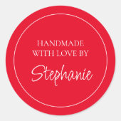 Eenvoudig Handgemaakt met Liefde Naam Rood Ronde Sticker (Voorkant)
