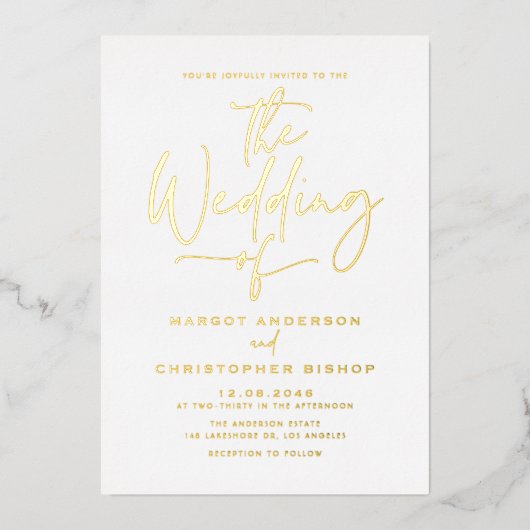 Eenvoudig handgeschakelde kalligrafie bruiloft folie uitnodiging (Voorkant)