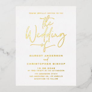 Eenvoudig handgeschakelde kalligrafie bruiloft folie uitnodiging briefkaart