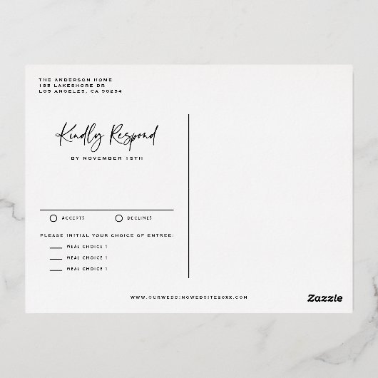 Eenvoudig handgeschakelde kalligrafie bruiloft folie uitnodiging briefkaart (Achterkant)