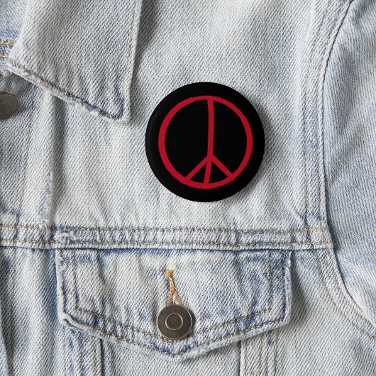 Eenvoudig handgeschilderd zwart rood vredesteken ronde button 3,2 cm