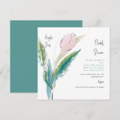 Eenvoudig handgeschreven Blauwgroen script & roze Kaart (Voorkant / Achterkant)