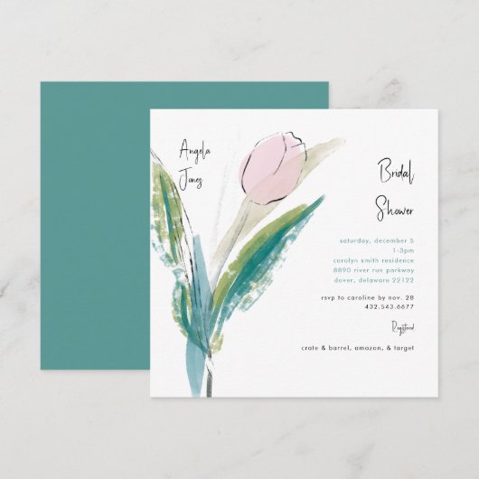 Eenvoudig handgeschreven Blauwgroen script & roze Kaart (Voorkant / Achterkant)