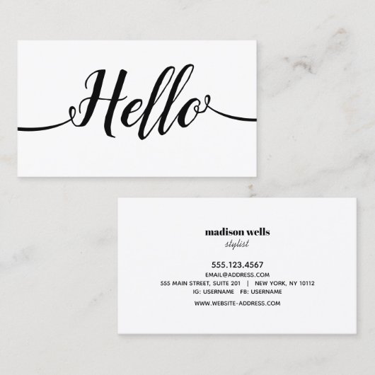Eenvoudig handgeschreven Hallo van het Manuscript Visitekaartje (Voorkant / Achterkant)