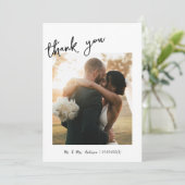 Eenvoudig handgeschreven handschrift en foto bruil bedankkaart (Staand voorkant)