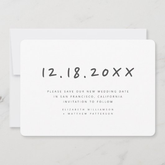 Eenvoudig handgeschreven herchedule bruiloft save the date (Voorkant)