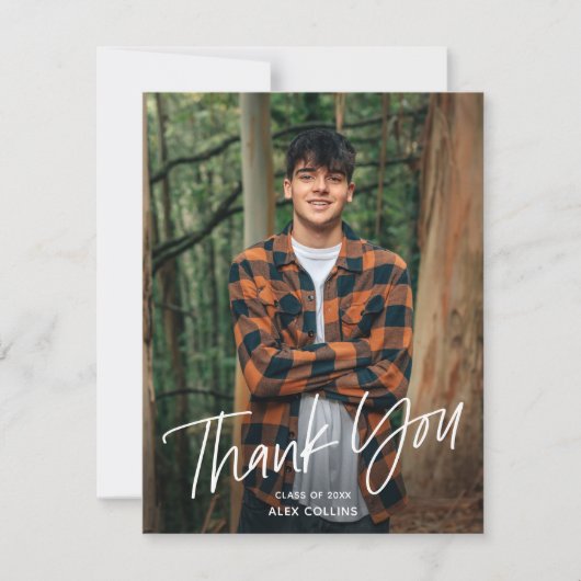 Eenvoudig handgeschreven modern foto Afstuderen Bedankkaart (Voorkant)