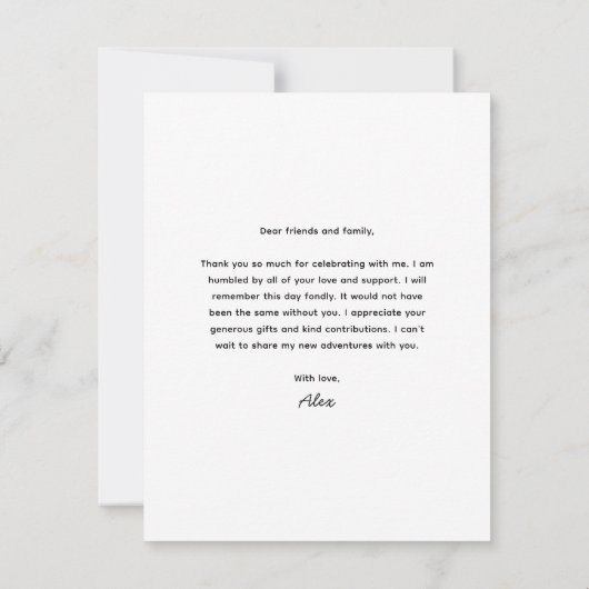 Eenvoudig handgeschreven modern foto Afstuderen Bedankkaart (Achterkant)
