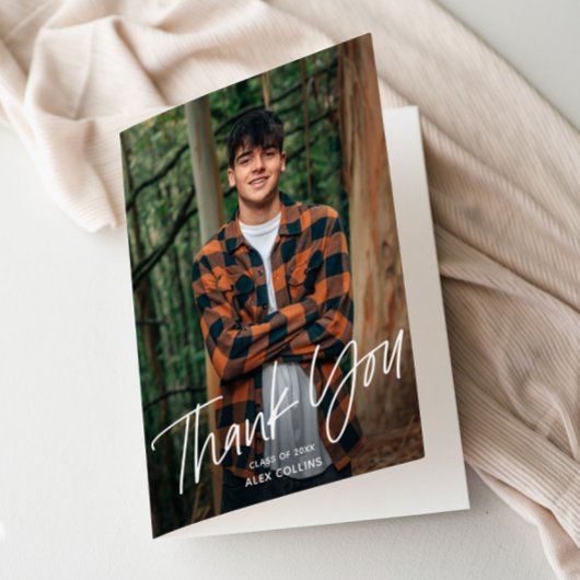 Eenvoudig handgeschreven modern foto Afstuderen Bedankkaart