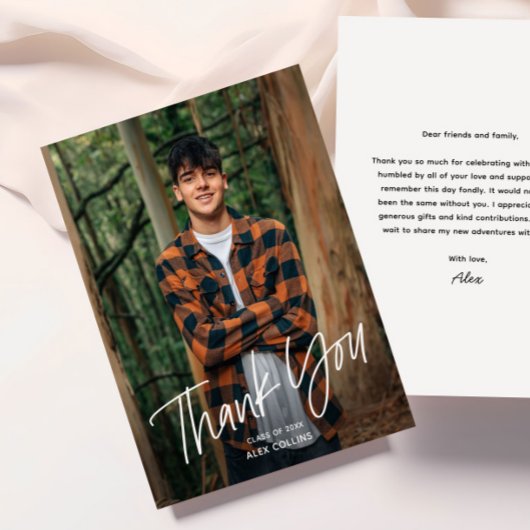 Eenvoudig handgeschreven modern foto Afstuderen Bedankkaart