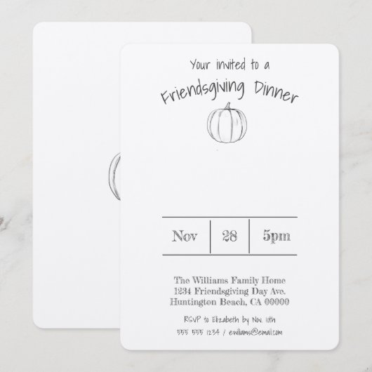 Eenvoudig handgeschreven pompoen vriendsgiving din kaart (Voorkant / Achterkant)