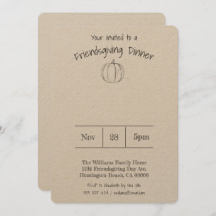 Eenvoudig handgeschreven pompoen vriendsgiving din kaart