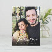 Eenvoudig handgeschreven schrift met foto save the date (Staand voorkant)