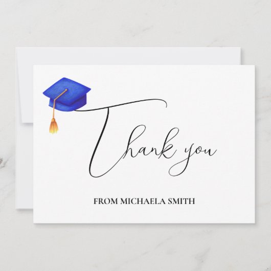 Eenvoudig handgeschreven script blauw Afstuderen Bedankkaart (Voorkant)