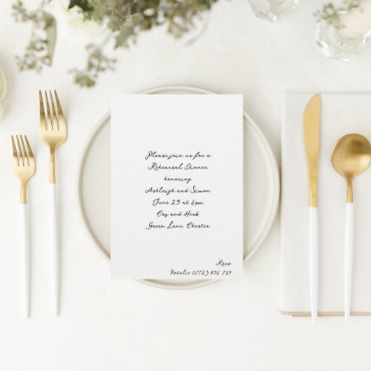 Eenvoudig handgeschreven script bruiloft repetitie kaart