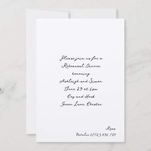 Eenvoudig handgeschreven script bruiloft repetitie kaart (Voorkant)