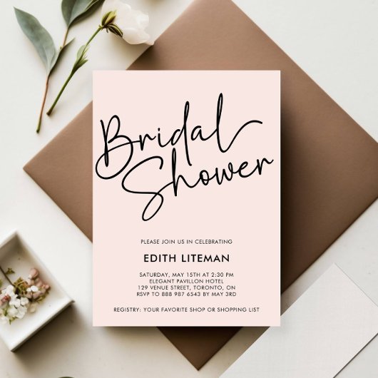 Eenvoudig handgeschreven script Elegant roze bruid Kaart