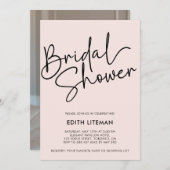 Eenvoudig handgeschreven script Elegante roze FOTO Kaart (Voorkant / Achterkant)