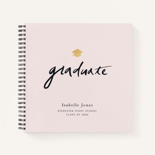 Eenvoudig handgeschreven script Pink Photo Afstude Notitieboek (Voorkant)