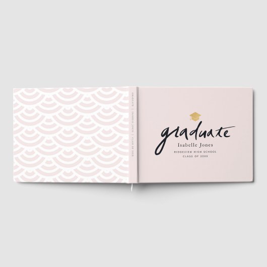 Eenvoudig handgeschreven script Roze Afstuderen Fo Gastenboek (Volledig)