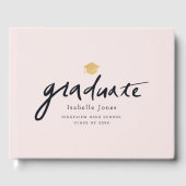 Eenvoudig handgeschreven script Roze Afstuderen Fo Gastenboek (Voorkant)
