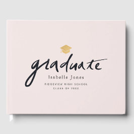 Eenvoudig handgeschreven script Roze Afstuderen Fo Gastenboek