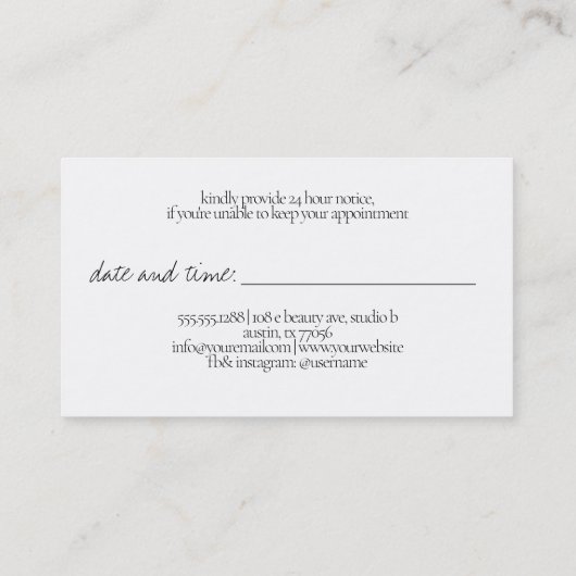 Eenvoudig handgeschreven script | Uw volgende beno Afsprakenkaartje (Achterkant)