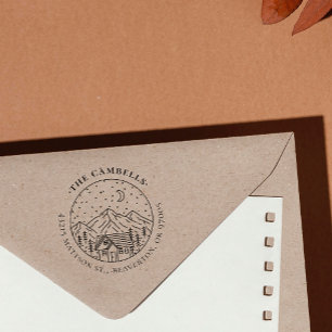 Eenvoudig handgetekend retouradres Bergnacht Rubberstempel