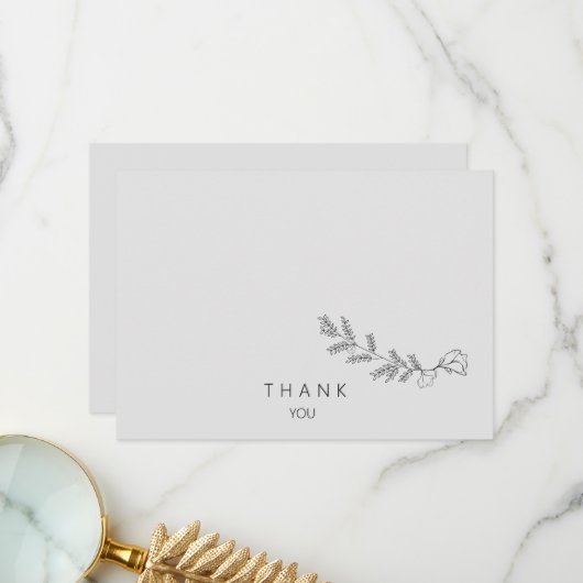 Eenvoudig handgetekende bloemstengel liefdevol geh bedankkaart (Voorkant / Achterkant in situ)