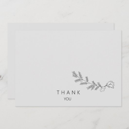 Eenvoudig handgetekende bloemstengel liefdevol geh bedankkaart (Voorkant / Achterkant)