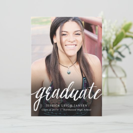 Eenvoudig handlettering Foto Afstuderen Aankondigi Aankondiging (Staand voorkant)