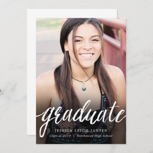 Eenvoudig handlettering Foto Afstuderen Aankondigi Aankondiging (Voorkant / Achterkant)