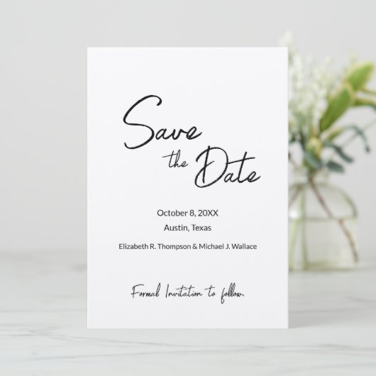 Eenvoudig handlettering Geëngageerde foto Rustic W Save The Date (Staand voorkant)