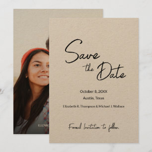 Eenvoudig handlettering Geëngageerde foto Rustic W Save The Date