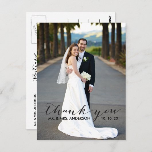 Eenvoudig handschrift bruiloft Dank u Briefkaart (Voorkant / Achterkant)