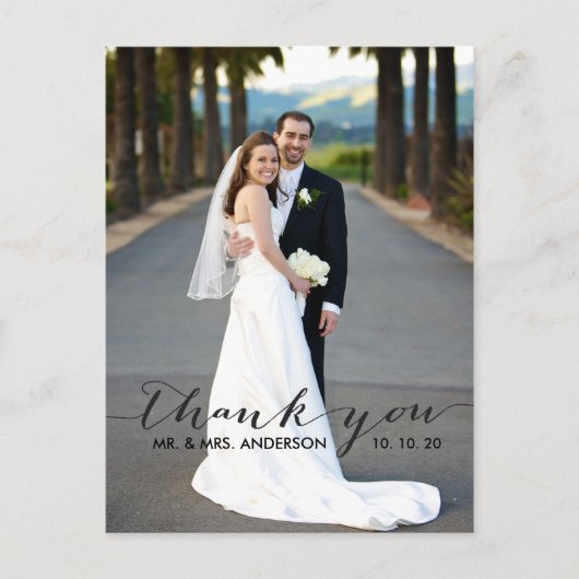 Eenvoudig handschrift bruiloft Dank u Briefkaart (Voorkant)