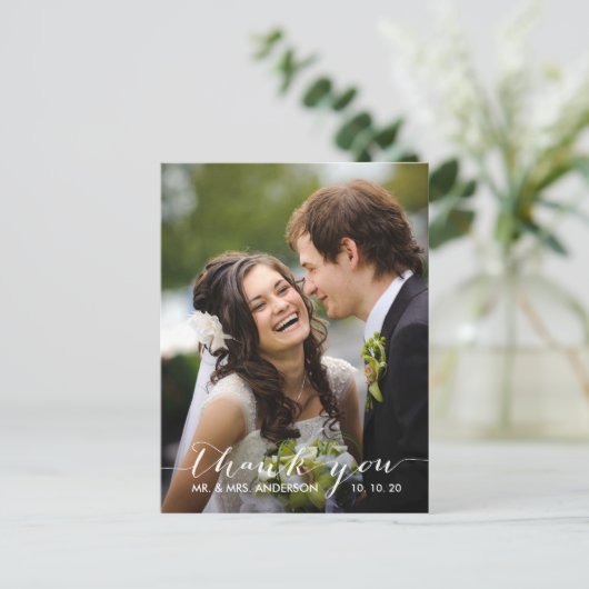 Eenvoudig handschrift bruiloft Dank u Briefkaart (Staand voorkant)